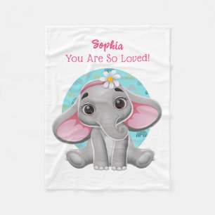 Cute Baby Elephant Art, Child's Name & Message Fleece Deken