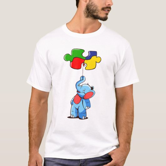 Cute Baby Elephant Autism Awareness Puzzle Pieces T-shirt (Voorkant)