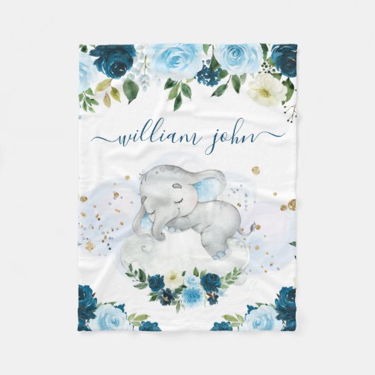 Cute Baby Elephant Baby Boy Navy & Cream Fleece Deken (Voorkant)