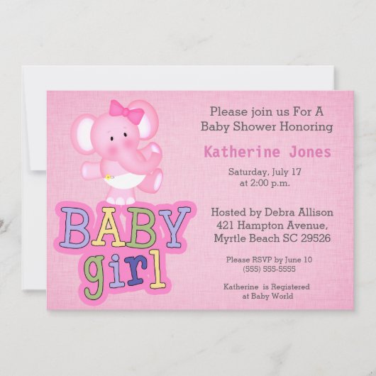Cute Baby Elephant Baby shower Invitation Kaart (Voorkant)