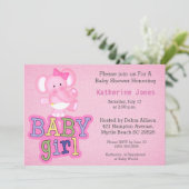 Cute Baby Elephant Baby shower Invitation Kaart (Staand voorkant)