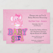 Cute Baby Elephant Baby shower Invitation Kaart (Voorkant / Achterkant)