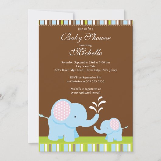 Cute Baby Elephant Baby shower Invitation Kaart (Voorkant)