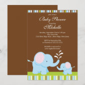 Cute Baby Elephant Baby shower Invitation Kaart (Voorkant / Achterkant)