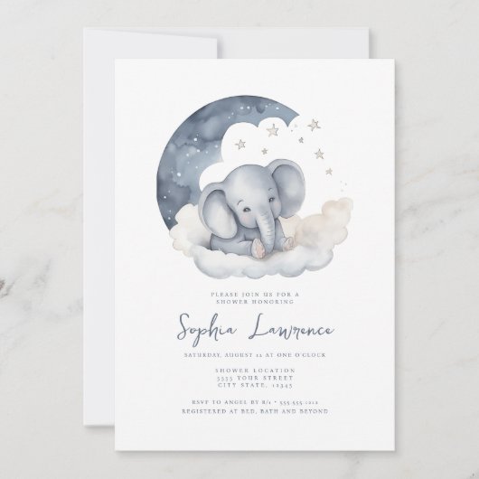 Cute Baby Elephant Baby shower Invitation Kaart (Voorkant)