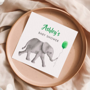 Cute Baby Elephant Baby shower Napkins, Green Servet