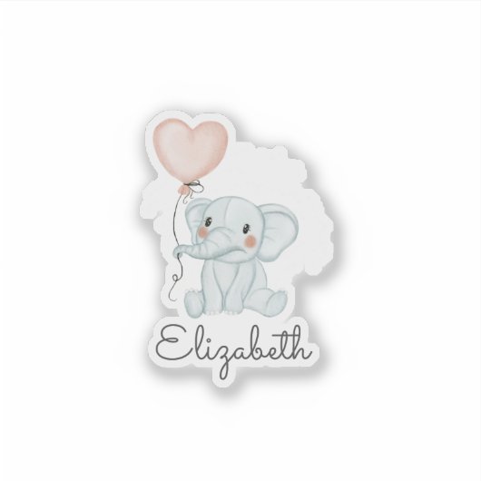 Cute Baby Elephant, ballon Sticker (Voorkant)