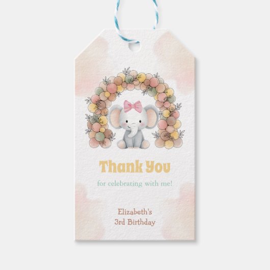 Cute Baby Elephant Balloon Arch Birthday Thank You Cadeaulabel (Voorkant)