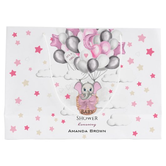 Cute Baby Elephant Balloon Basket Girl Baby shower Groot Cadeauzakje (Achterkant)