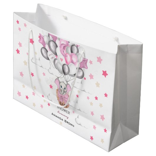 Cute Baby Elephant Balloon Basket Girl Baby shower Groot Cadeauzakje (Voorkant Gekanteld)