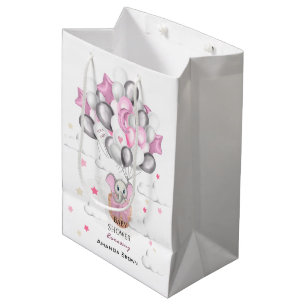 Cute Baby Elephant Balloon Basket Girl Baby shower Medium Cadeauzakje
