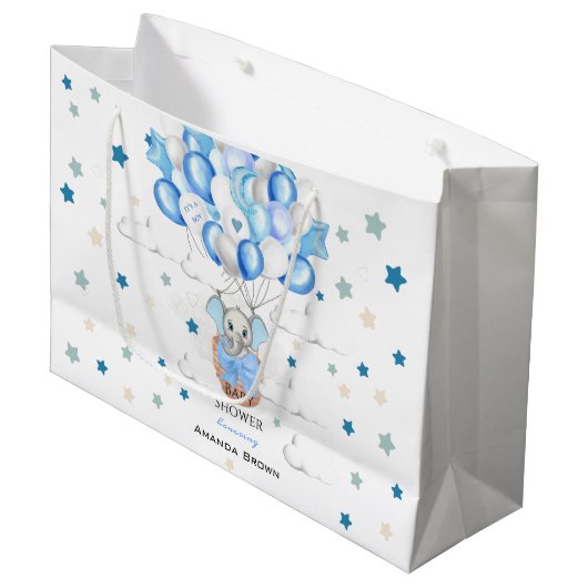 Cute Baby Elephant Balloons Basket Boy Baby shower Groot Cadeauzakje (Voorkant Gekanteld)