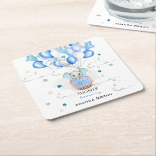 Cute Baby Elephant Balloons Basket Boy Baby shower Kartonnen Onderzetters