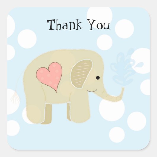 Cute Baby Elephant Bedankt Vierkante Sticker (Voorkant)