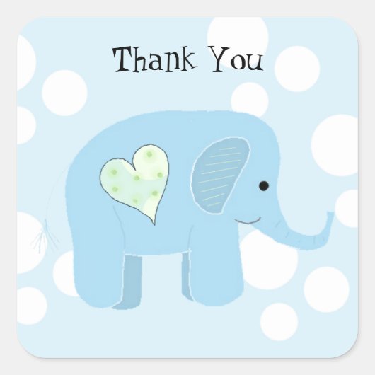 Cute Baby Elephant Bedankt Vierkante Sticker (Voorkant)