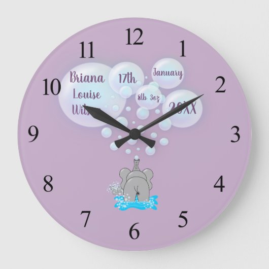 Cute Baby Elephant Belling Monogramed Grote Klok (Voorkant)