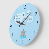 Cute Baby Elephant Belling Monogramed Grote Klok (Hoek)