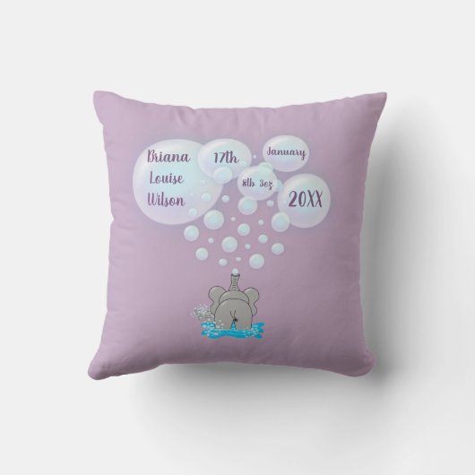 Cute Baby Elephant Belling Monogramed Kussen (Achterkant)