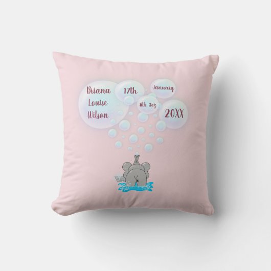 Cute Baby Elephant Belling Monogramed Kussen (Voorkant)