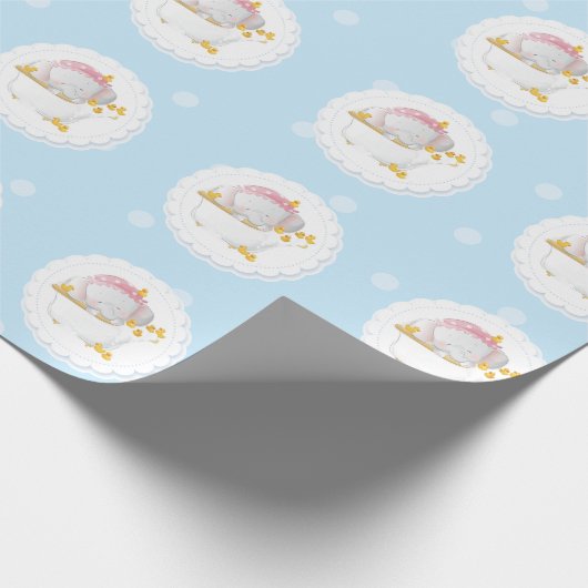 Cute Baby Elephant Birthday Cadeaupapier (Hoek)