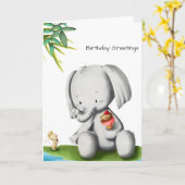 Cute Baby Elephant Birthday Kaart (Gele Bloem)