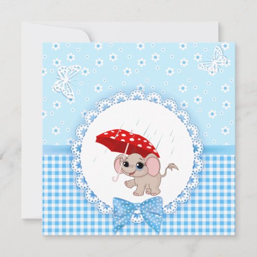 Cute Baby Elephant Blue Baby Sprinkle Shower Kaart (Voorkant)