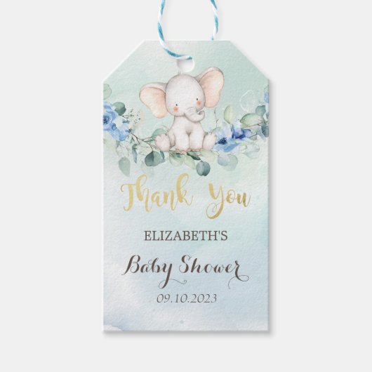 Cute Baby Elephant Blue Rozen Baby shower Cadeaulabel (Voorkant)