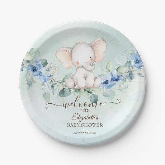 Cute Baby Elephant Blue Rozen Papieren Bordje (Voorkant)
