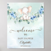 Cute Baby Elephant Blue Rozen Poster (Voorkant)