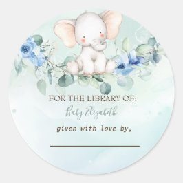 Cute Baby Elephant Blue Rozen Ronde Sticker