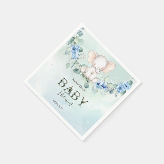 Cute Baby Elephant Blue Rozen Servet (Hoek)