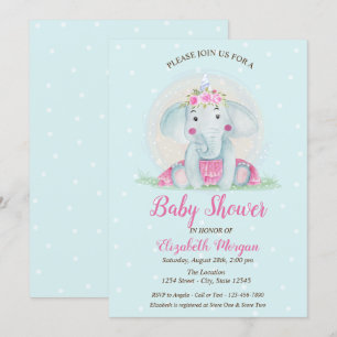 Cute Baby Elephant, Blue Stippen Baby shower Kaart