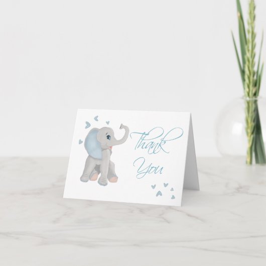 Cute Baby Elephant Blue Waterverf Hartelijk dank Bedankkaart (Voorkant)