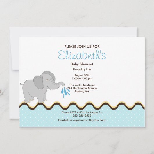 Cute Baby Elephant Boy Baby shower Invitation Kaart (Voorkant)