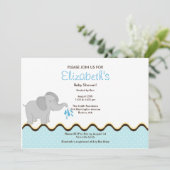 Cute Baby Elephant Boy Baby shower Invitation Kaart (Staand voorkant)