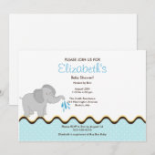 Cute Baby Elephant Boy Baby shower Invitation Kaart (Voorkant / Achterkant)