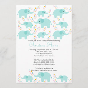 Cute Baby Elephant Boy Baby Shower Invitations Kaart