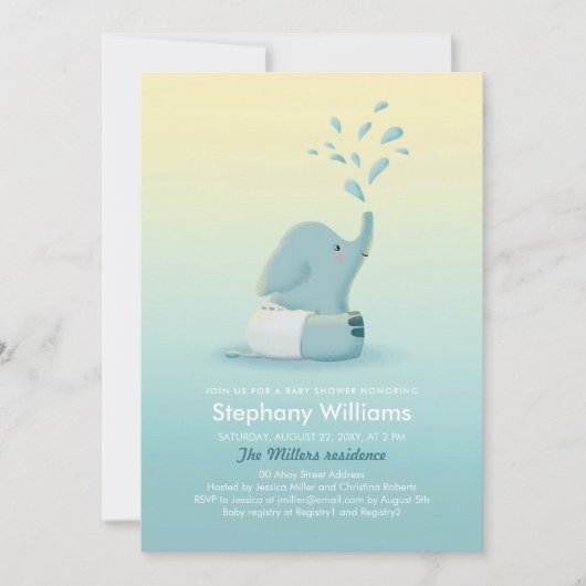 Cute Baby Elephant Boy Sprinkle Baby shower Invite Kaart (Voorkant)