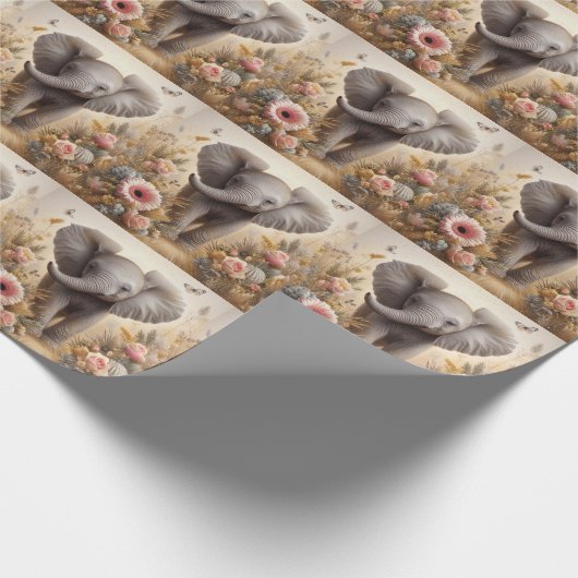Cute Baby Elephant Cadeaupapier (Hoek)