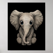 Cute Baby Elephant Calf Sitting Down, Black Poster (Voorkant)