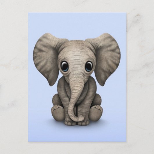 Cute Baby Elephant Calf Sitting Down, Light Blue Briefkaart (Voorkant)