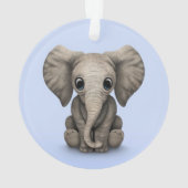 Cute Baby Elephant Calf Sitting Down, Light Blue Ornament (achterkant)
