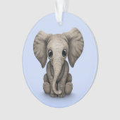 Cute Baby Elephant Calf Sitting Down, Light Blue Ornament (voorkant)