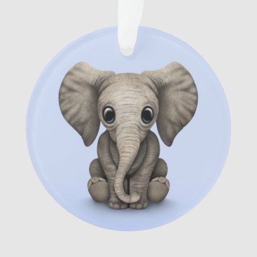 Cute Baby Elephant Calf Sitting Down, Light Blue Ornament (voorkant)