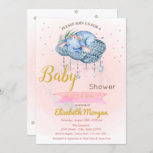 Cute Baby Elephant Cloud, Stars Baby shower Kaart