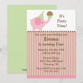 Cute Baby Elephant & Cupcake Birthday Uitnodiging (Voorkant / Achterkant)