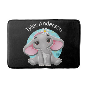 Cute Baby Elephant, DIY Name, Black Badmat