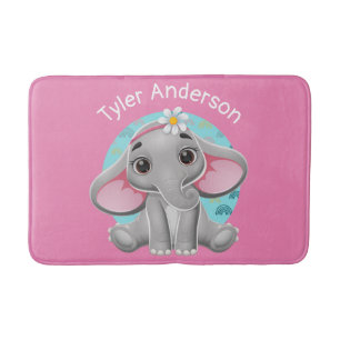 Cute Baby Elephant, DIY Name, Pink Badmat