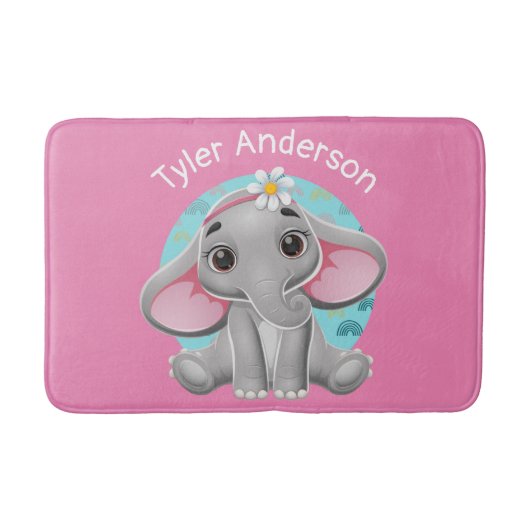 Cute Baby Elephant, DIY Name, Pink Badmat (Voorkant)