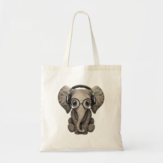 Cute Baby Elephant Dj die hoofdtelefoons draagt Tote Bag (Voorkant)